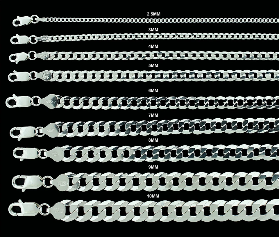 Real 925 SÓLIDO Plata Esterlina Para Hombres CURB CUBANO Cadena Collar o Brazalete ITALIA Foto 3 de 4