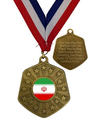 Iran Nationalflagge 66 mm Abril Goldmedaille & Band graviert gratis