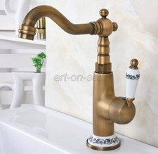 Antique Brass Deck Mount Swivel Bathroom  Kitchen Basin Mixer Tap Sink Faucet