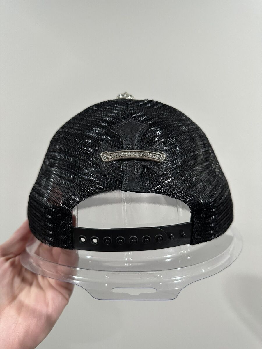 Chrome Hearts Leather Cemetery Cross Patch Black Trucker Hat Chrome Hearts Leather Cemetery Cross Patch Black Trucker Hat