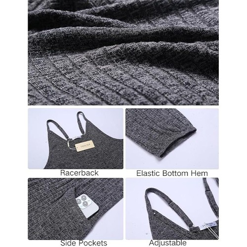 Ekouaer Spaghetti Strap Ribbed Overall Jumpsuit in Dark Gray - Size Small - Picture 7 of 10