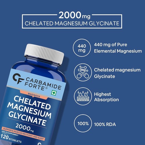 Carbamide Forte Chelated Magnesium Glycinate Supplement 2000mg 120 tablet - Picture 3 of 5