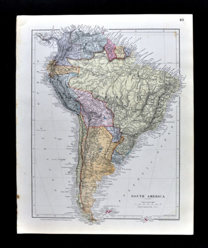 1885 Stanford Map South America Brazil Argentina Peru Bolivia Colombia Antique - Picture 1 of 5
