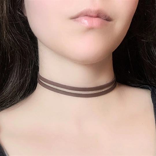 Layered Choker Brown Faux Leather Thin Hippie Boho Necklace Punk Grunge  Jewelry