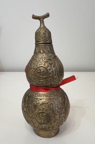 Chinese Brass Bottle Gourd Statue Ornament For Happiness Good Luck Figure - Picture 3 of 8