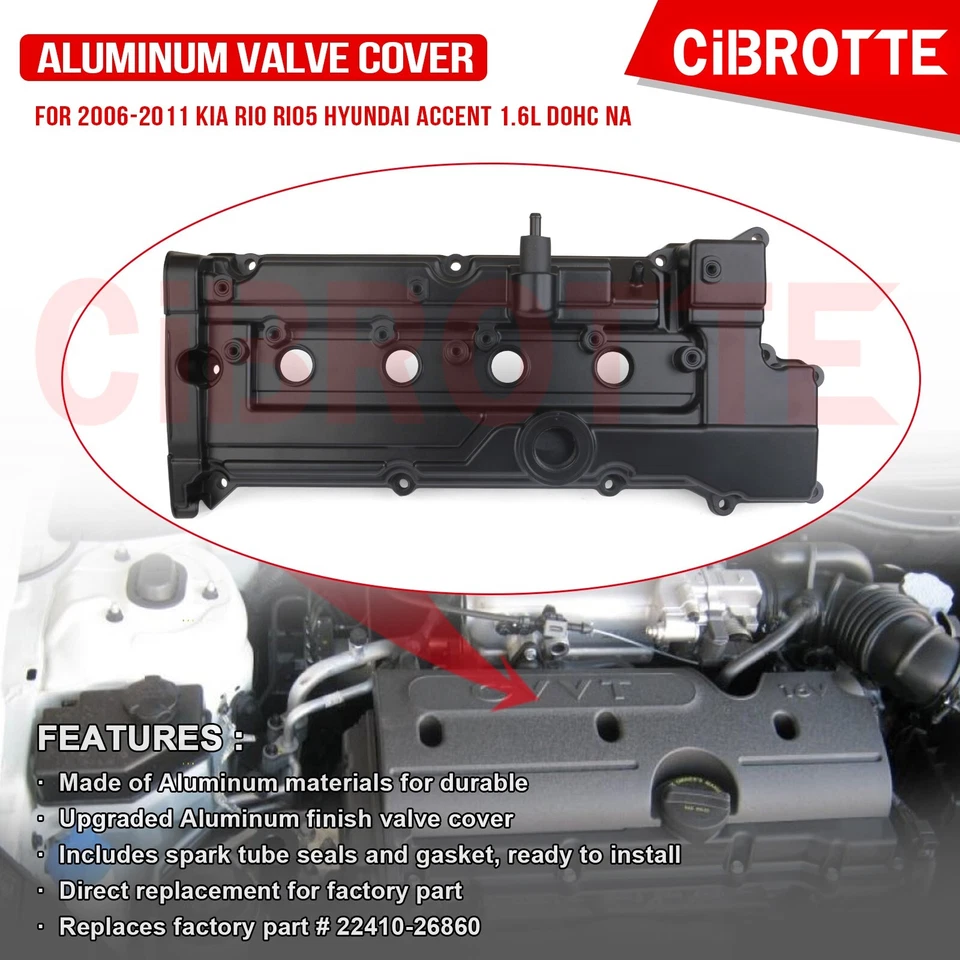 Cubierta de válvula de aluminio para Kia Rio Rio5 2006-2011 Hyundai Accent 1,6 L DOHC NA Foto 2 de 4
