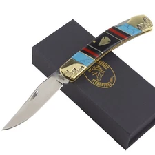Frost Silverhorse Stoneworks Turquoise Red Black Stone Lockback Pocket Knife