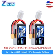 2x Zeee 11.1V 120C 1500mAh 3S LiPo Battery XT60 for RC Drone FPV Quad crawler