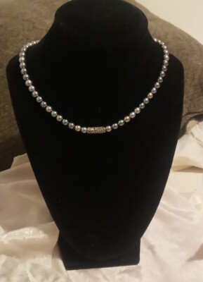 Vintage 14'' Carolee 925 Sterling/metallic Silver/blue Beaded Necklace Signed 