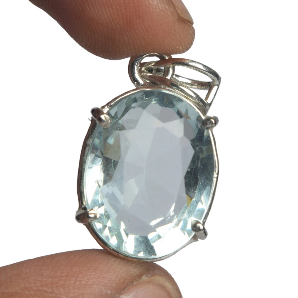 Colgante de plata de ley 925 con piedras preciosas de aguamarina azul corte ovalado AAA de 55 quilates para regalo Foto 4 de 4