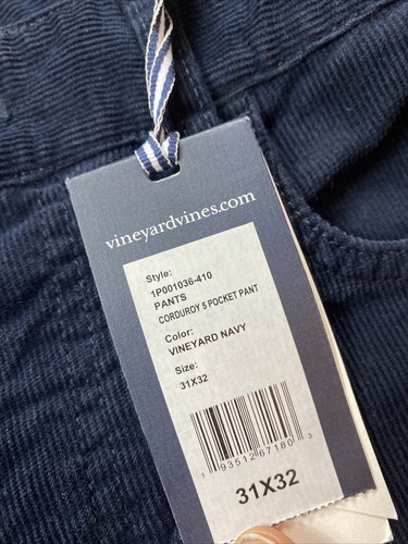 Vineyard Vines Corduroy Pants Navy Blue Pants Size 31 Measures 32x32 New - Picture 5 of 9