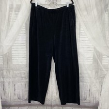 Eileen Fisher Sz Large Black Straight F/L Pants Velour Elastic Waist Organic B49