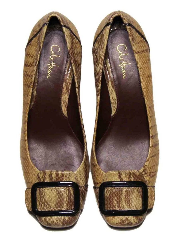 NUEVO Zapatos Cole Haan Tacones Cuero Marrón Tostado Patrón Piel de Serpiente Para Mujer Talla 6.5 B Foto 4 de 4