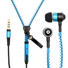 Zipper Earphones with Mic for Cellphones - Blue