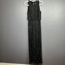 Adrianna Papell Madigan Beaded Blouson Halter Dress 10 Black NEW