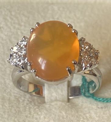 Bague en or Blanc 18kt. Avec Diamants Naturels Ed Opale de Feu avec Garantie