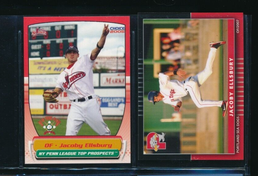 lot (2) Jacoby Ellsbury 2005 Choice #13 2007 Grandstand Spinners