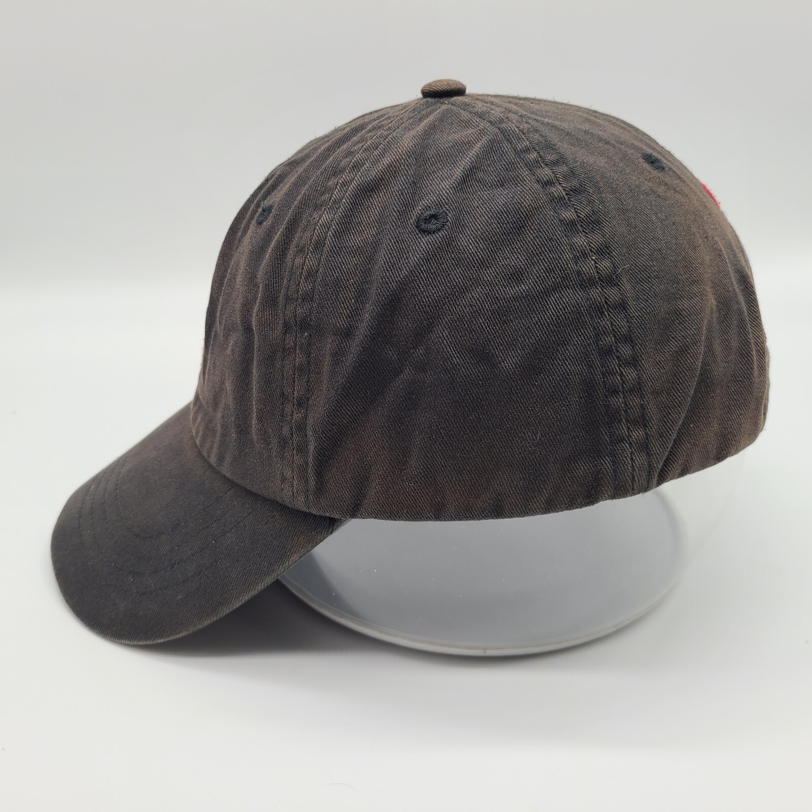 Cappello Polo Ralph Lauren Sbiadito Distressed Nero Cinghia Regolabile Schiena Papà Rosso Pony