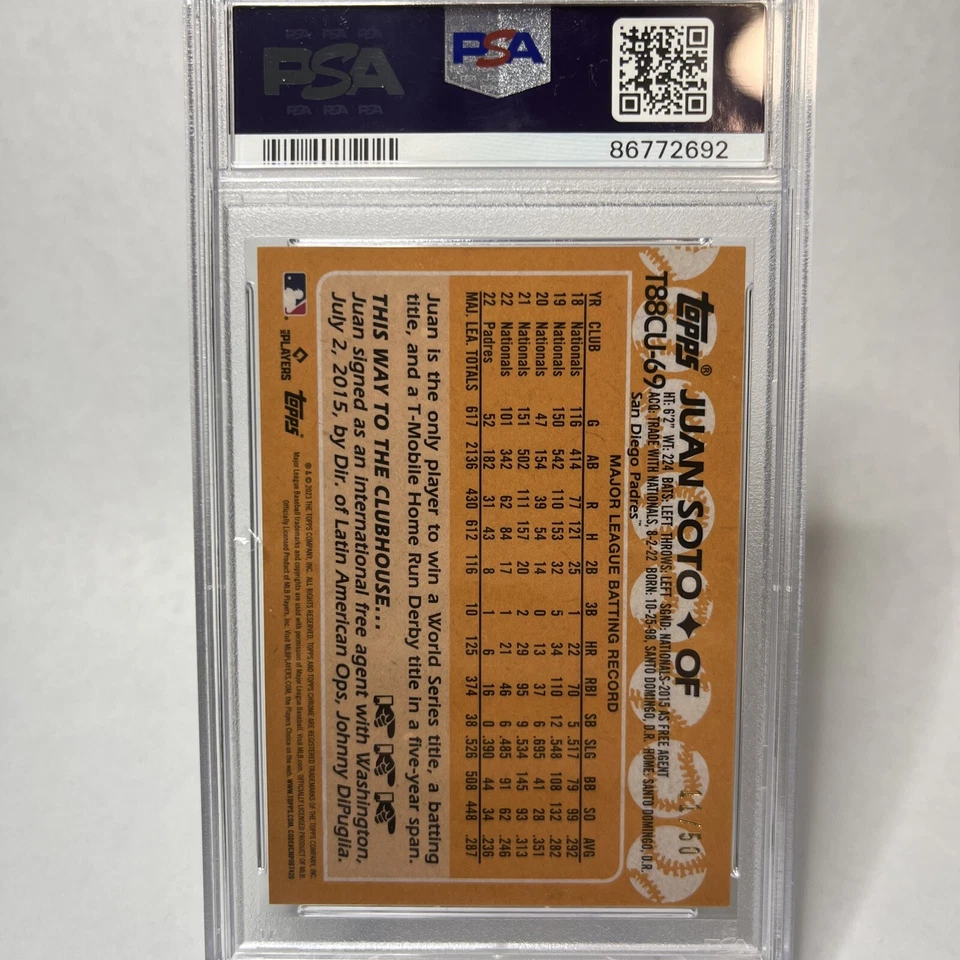 2023 Topps Silver Pack Chrome Update Gold Juan Soto 11/50 PSA 9 POP 1 - Padres  - Image 2 of 2