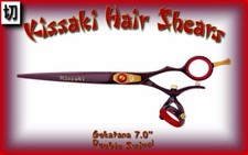 Kissaki 7.0" Gokatana Black Cherry Red DOUBLE SWIVEL Hair Scissors Shears