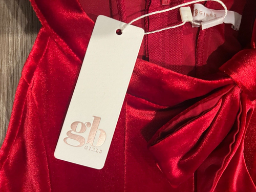 GB Girls Sleeveless Tied-Bow Halter Neck Velvet Pleat Shift Dress Scarlet Sz 16 - Picture 5 of 11