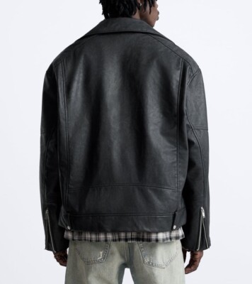ZARA MAN FAUX LEATHER BIKER OVERSIZED FIT JACKET COLOR BLACK