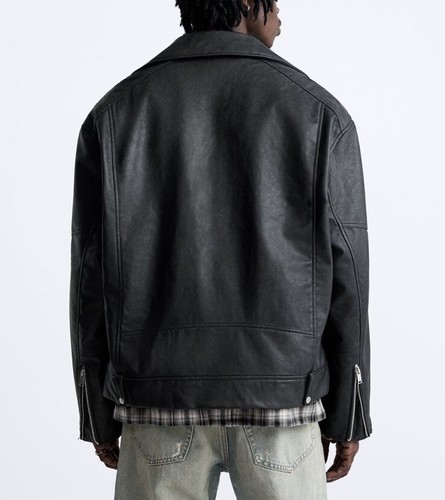ZARA MAN FAUX LEATHER BIKER OVERSIZED FIT JACKET COLOR BLACK S-XL NWT - Picture 3 of 7