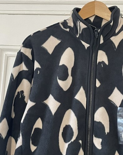 Marimekko Uniqlo Women’s Ivory Black Geometric Print Fleece Jacket M UK 12 EU 40 - Picture 6 of 15