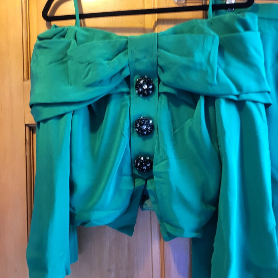 Juego de 2 piezas Saint Romei años 80 100 % verde seda nuevo sin etiquetas Foto 2 de 4