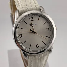 Timex Womens Watch 31mm Case White Leather Band Quartz Three Hands Analog