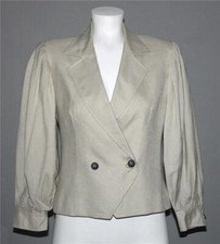 VTG HARVE BENARD Gathered Sleeves Long Lapel Lined Blazer Tan Jacket Wm's 6 EXC