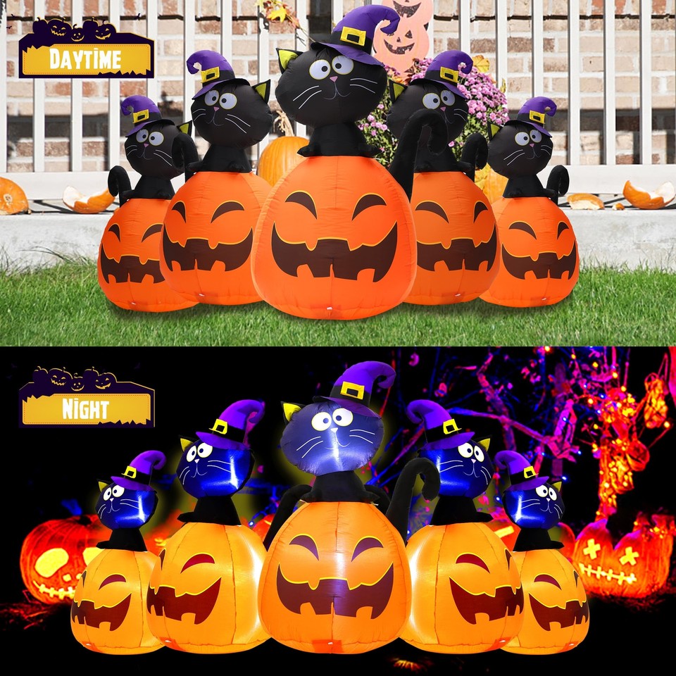 5FT Halloween Inflatables Decorations Pumpkin Cat, Halloween Blow Up