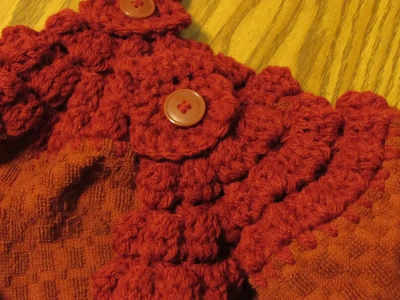 2 Hanging Kitchen Dish Towel Burgundy Set Crochet Tops Handmade Red - Изображение 2 из 4