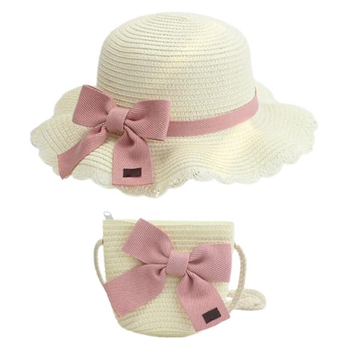 Fashion Sun Hat & Mini Bag Handwoven Straw Fisherman Hat 6-15Y Girl Beach Hat - Picture 9 of 12