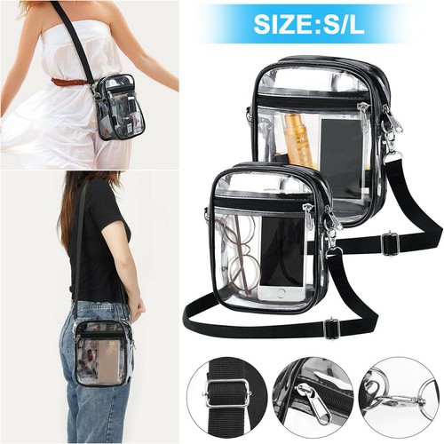 Clear Plastic Tote Bag Women Transparent Handbag Zip Purse PVC Stadium Security