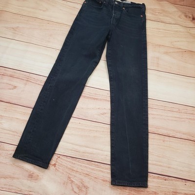 Levi's Wedgie Straight Jeans Womens 24 Black High Rise Button Fly Stretch Denim