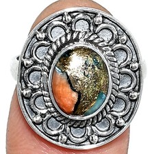 Spiny Oyster Turquoise - Arizona 925 Sterling Silver Ring s.7.5 Jewelry R-1256