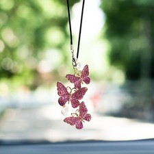 Bling Butterfly Diamond Car Hanging , Lucky Rhinestone Crystal Car Rear View ...