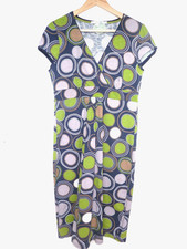 BODEN blue lime green white GEO CIRCLES POLKA DOTS dress Size 14 L (Long)