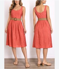 Nine West Dress Orange Fit & Flare Women’s Size 6 Sleeveless Belted Casual
