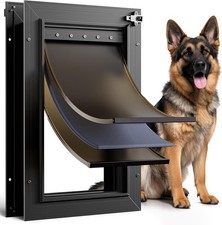 Dog Door for Door All Aluminum 3 Flaps Black Dog Doggy Doggie Door, Heavy Large