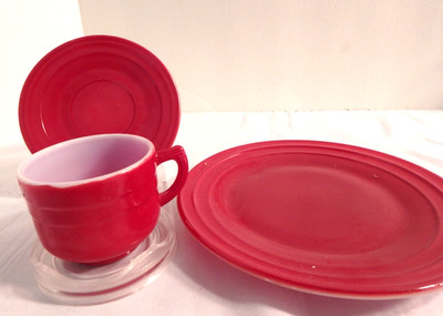 Little Hostess Plate Cup Saucer Set Burgundy Red Moderntone 1950s Hazel Atlas 