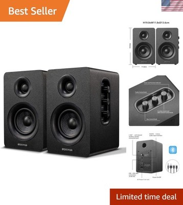 Dynamic 3D Surround Sound Bookshelf Speakers - 60W Carbon Fiber, Bluetooth 5.0