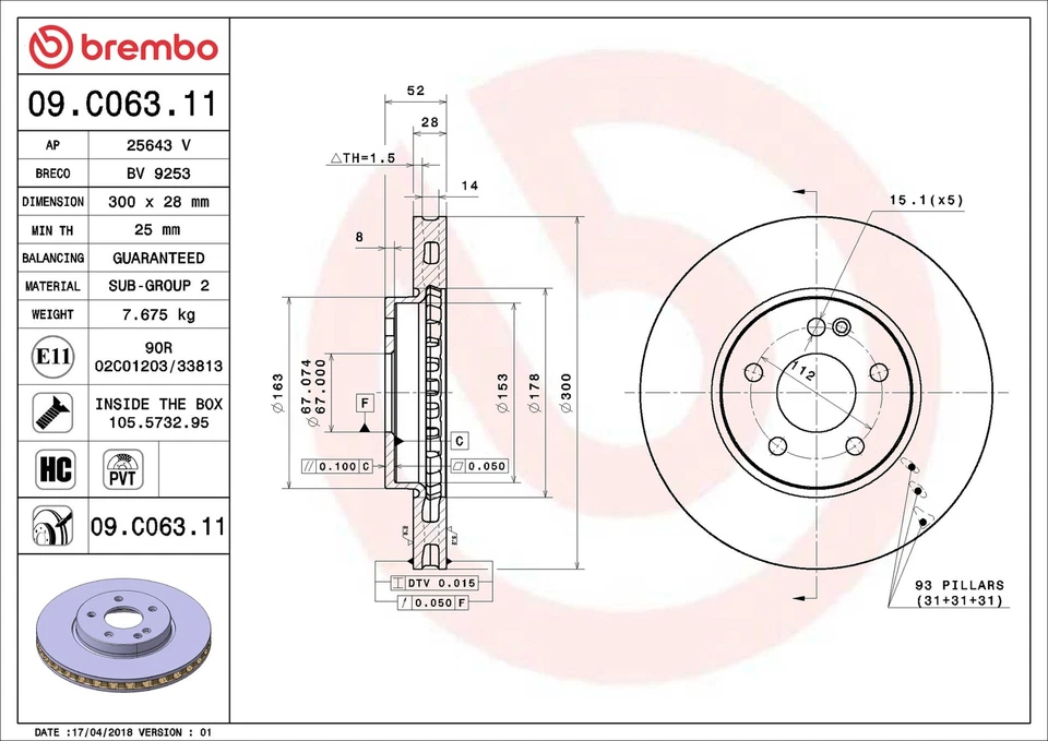 2x Par de discos de freno ventilados para Mercedes Vito W447 delantero 2019 en EM780.701 300 mm Foto 3 de 4