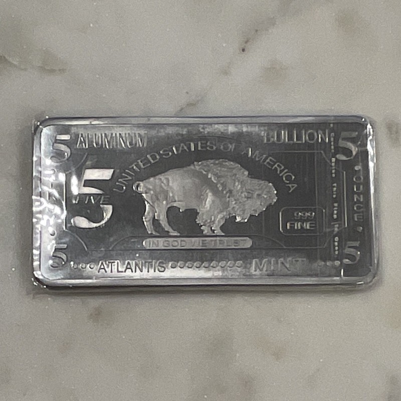 Atlantis Mint 5 oz .999 Fine Aluminum Bullion Bar Buffalo Design 2001