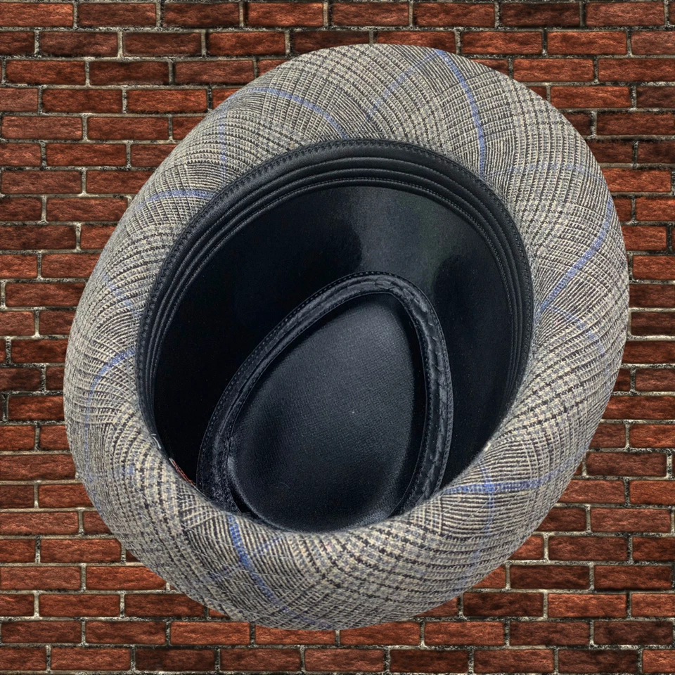 Concept One Talla L Gris Azul Cuadros Fedora Gangster Sombrero Trilby Mezcla Lana Cubana Foto 4 de 4