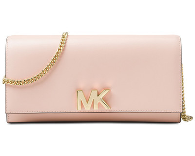 MICHAEL KORS Mott Large Leather Clutch Convertible Chain Shoulder Bag Soft Pink