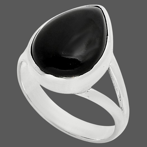 Natural Black Onyx - Brazil 925 Sterling Silver Ring s.8 Jewelry R-1005 - Picture 2 of 5