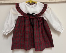 Vintage Cutest Red Plaid Ruffles Long Sleeve Dress Size 12M Baby Girl USA