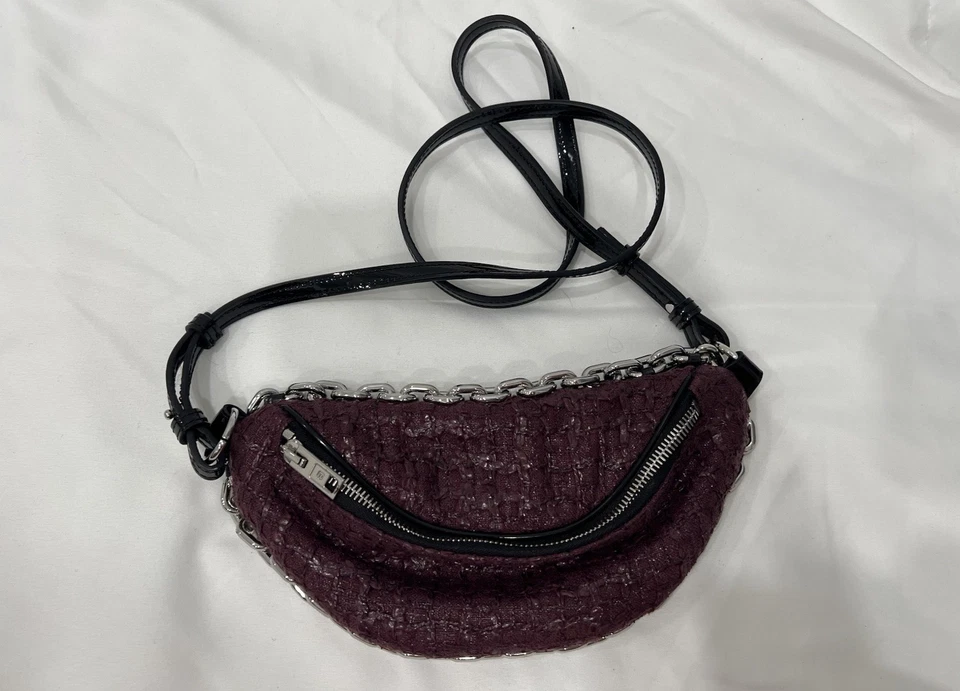 Authentic Alexander Wang Patent Tweed Chain Attica Belt Bag - Image 2 of 4